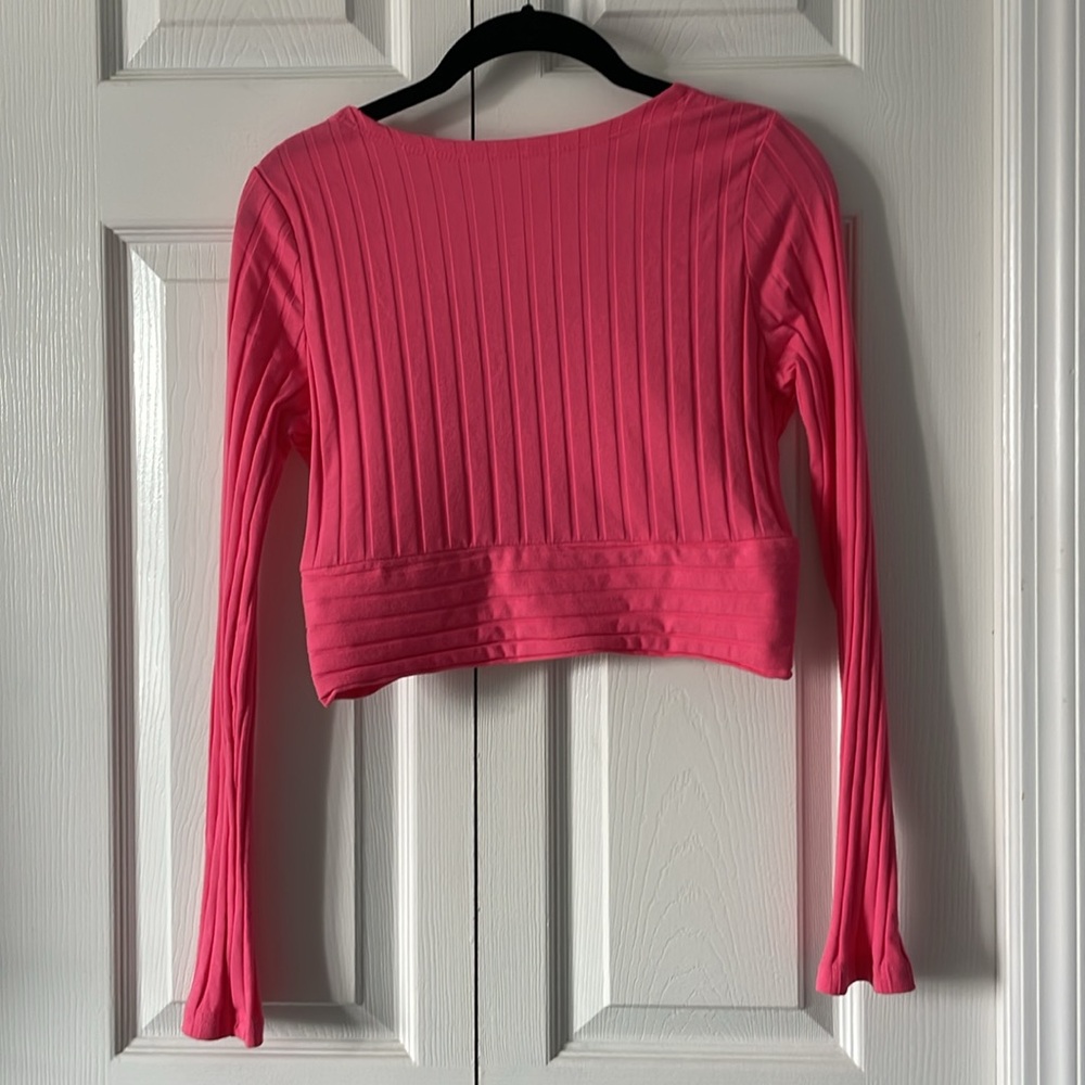 Surplice Neck Rib-Knit Crop Top - Picture 2 of 9